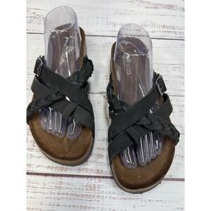 White Mountain Women Sandals Black Suede Leather /  Footbed Cork Size 10M